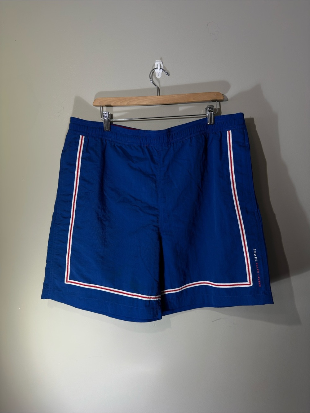 Ralph Lauren Blue Men's Swim Board Shorts with Red & White Trim